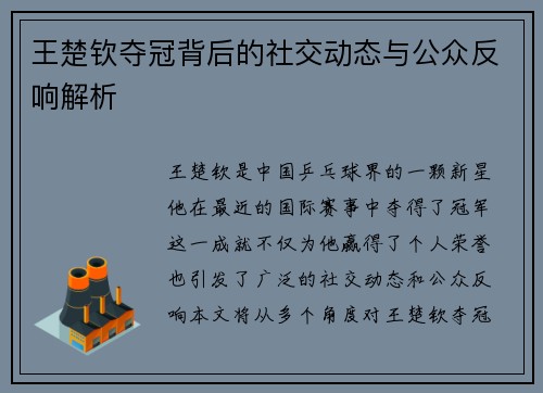 王楚钦夺冠背后的社交动态与公众反响解析